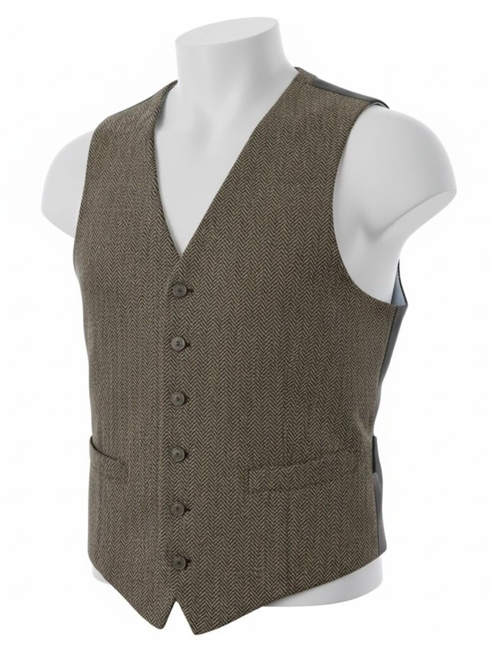 Merona Men's Vintage 80's Brown Herringbone Tweed Wool Vest Waistcoat Size M